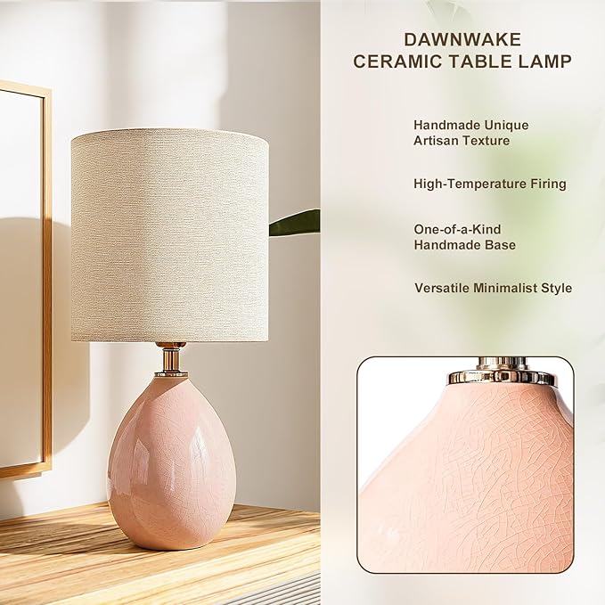 18.5" Table Lamps Set of 2 for Living Room Bedroom, Bedside Lamps for Night Stands, Desk Nightstand Lamp Dimmable, Modern Linen Ceramic Lamps，Pink
