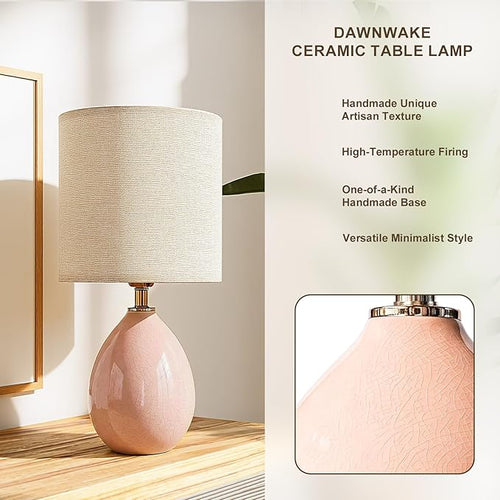 18.5" Table Lamps Set of 2 for Living Room Bedroom, Bedside Lamps for Night Stands, Desk Nightstand Lamp Dimmable, Modern Linen Ceramic Lamps，Pink