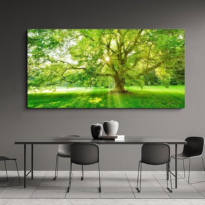 Bamdeya Bedroom Picture Forest Canvas Wall Decor Art Trees Green Pictures Sunrise Scenery Wall Art Nature Landscape Paintings Living Room Decor Office Artwork for Walls Bathroom Decorations