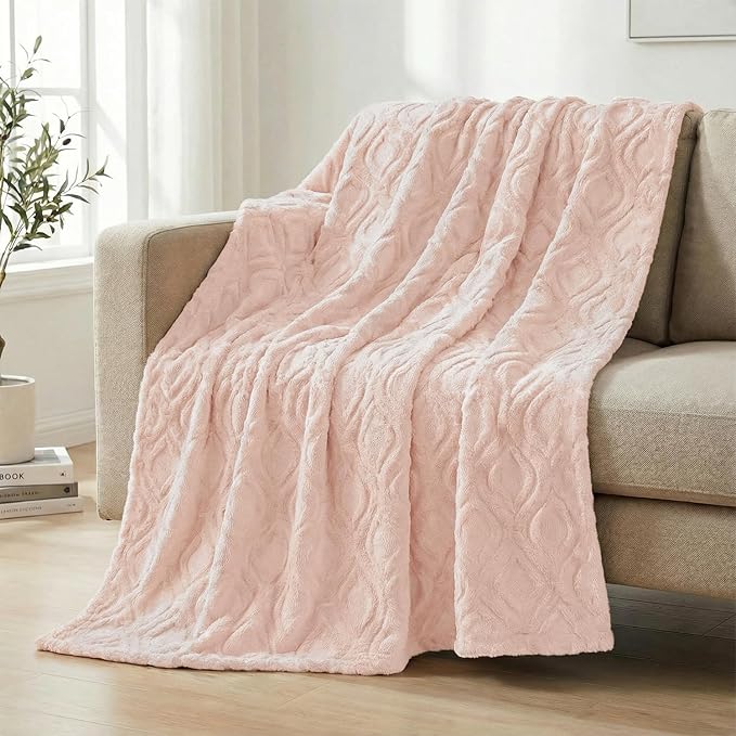 Horaldaily Solid Blanket Throw, Pink Accent Farmhouse Neutral Square Euro Soft Fuzzy Plush Faux Fur Cozy Blankets for Couch Sofa Bed Lounging, Ideal Gifts for Kids Adults Wife Self, 50x60