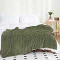 Puncuntex Flannel Fleece Throw Blanket Olive Green 90"×90",Super Soft Plush Cozy Blanket with Square Grid Design Luxury for Couch Sofa Chair