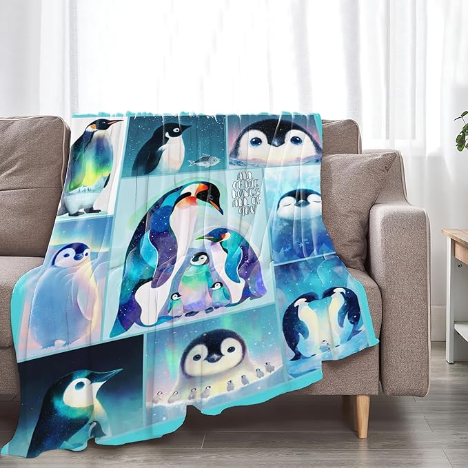 Penguin Blanket for Girls Women Boys Men Adults Kids Soft Cozy Fleece Cute Penguin Animal Throw Blankets Gifts Warm Flannel Plush Lightweight Decorative for Couch Bed Sofa 80"X60"