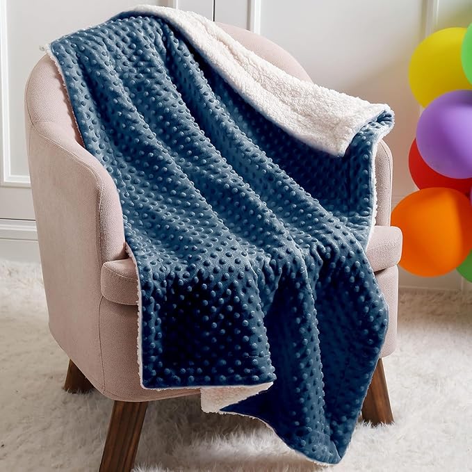 CREVENT 2Pcs 30''X40'' Cute Cozy Fluffy Warm Baby Blankets for Infants Toddlers' Bedding Crib Cot Stroller - Grey Cloud + Navy Sherpa