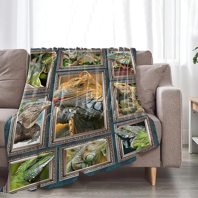 Lizard Blanket for Girls Women Boys Men Adults Kids Soft Cozy Fleece Iguana Reptile Lovers Throw Blankets Gifts Warm Flannel Plush Stuff Lightweight Decorative for Couch Bed Sofa 50"X40"