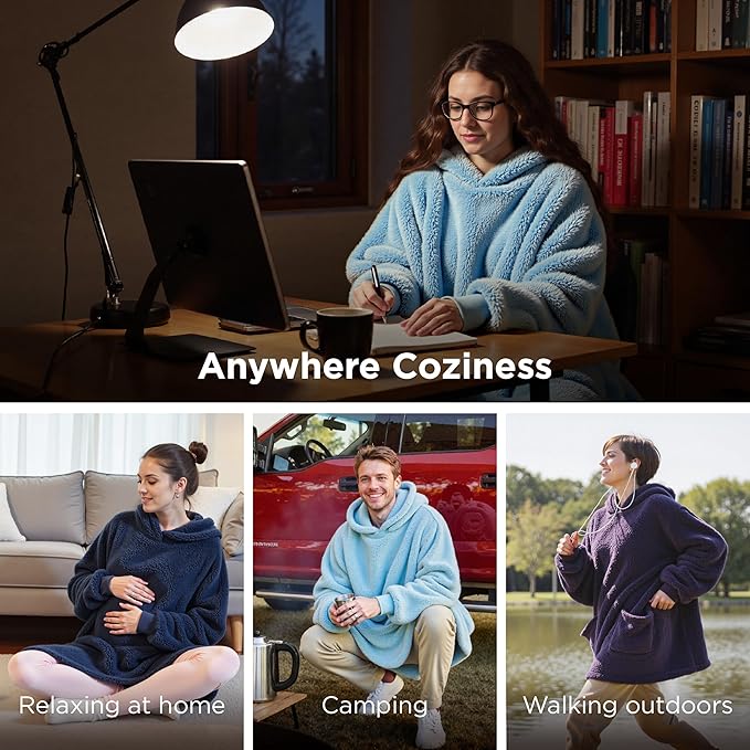 Bedsure Blanket Hoodie, Wearable Blanket Hoodie as Mothers Day Gifts for Mom, Birthday Gifts for Women Men, Warm Cozy Hoodie Blanket Sweatshirt for Adult Women Men, Sky Blue, Standard