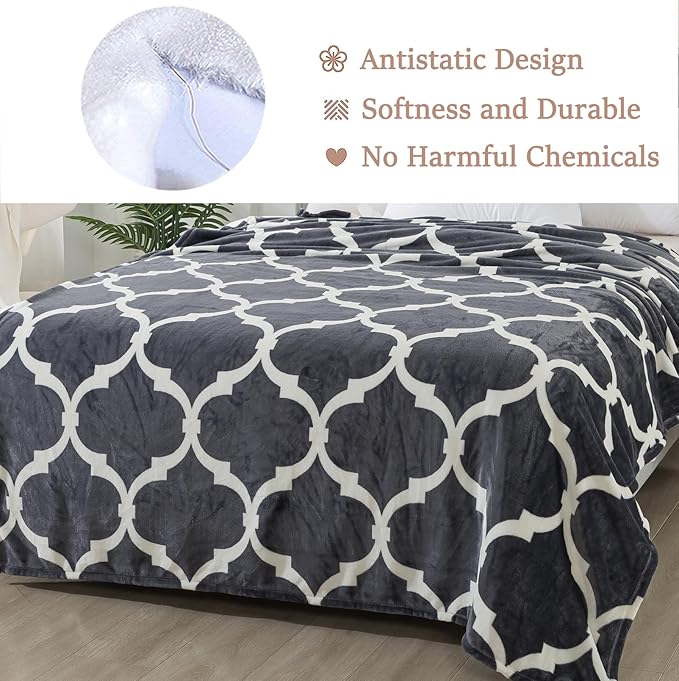 Gray Pattern Throw Blanket, 50x60 Inches Travel Size Microfiber Soft Cozy Fluffy Warm Hand Made Throw Blankets for Couch, Sofa, Chair, Bed, Camping, Picnic,Grey and White