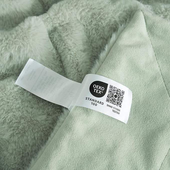 Cozy Bliss Deluxe Sheared Rabbit Faux Fur Throw Blanket, Soft Fuzzy High-Low Sculpted Plush Blanket for Couch, Cozy Home Accent, All Season Use, Green 90"x90"