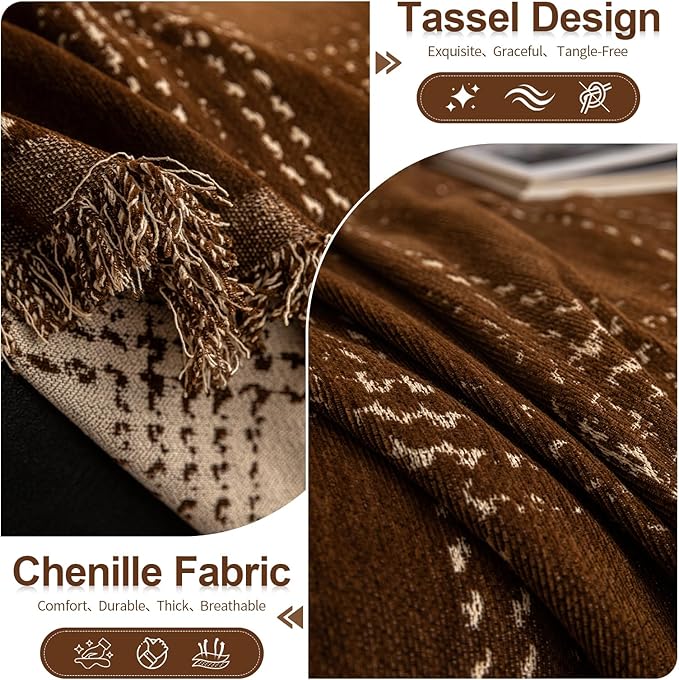 HANDONTIME Plaid Sofa Cover for 3 Cushion Couch, Washable Checkered Couch Slipcover White Geometric Dog Couch Cover Blanket Pet-Friendly Chenille Furniture Protector Sofa Covers(Dark Brown, 71"x150")