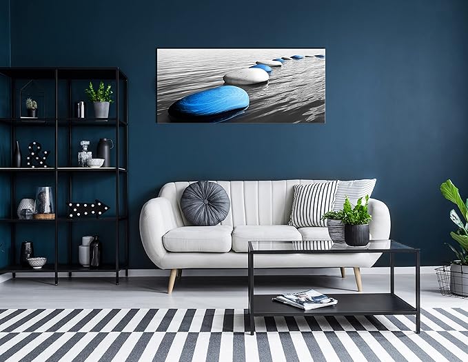 Xxliren Large Canvas Wall Art For Living Room Bedroom Office Blue Stones Wall Art Zen Art Wall Decor Ready To Hang Size 60 x 30 Inch