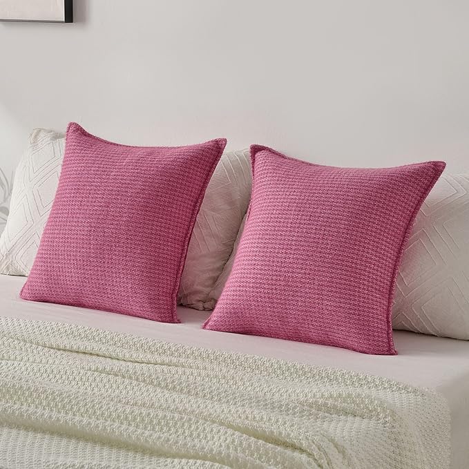 FUTEI Valentine's Day Hot Pink Decorative Throw Pillow Covers 22x22 Inch Set of 2,Soft Houndstooth Gingham Textured Cushion Case,Modern Home Decor for Couch Bed Living Room