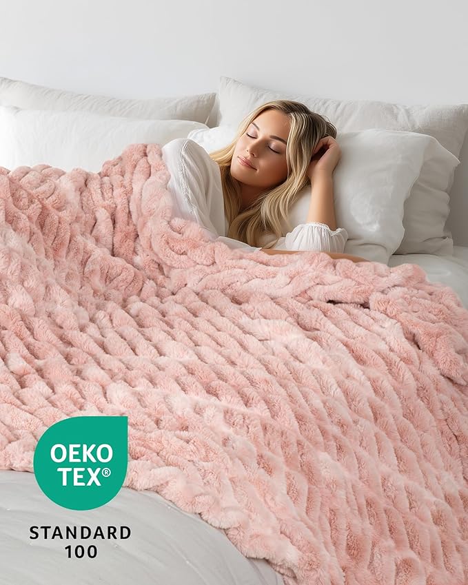 Ultra Soft Faux Rabbit Fur Throw Blanket, Cozy Fuzzy Blanket for Couch Bed, Plush Warm Decor Gifts, Luxury Thick Fluffy Blanket for Women, 60x80 inches, Tie-Dyed in Pink