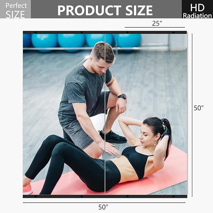 Home Gym Mirror for Wall,50x25x2PCS Full Length,Glass Frameless Body Large Mirror for Home Gym,Workout,Bedroom,Garage(Black)
