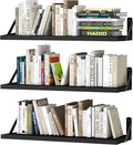 upsimples 23.6 Inches Floating Book Shelves for Wall, Floating Wood Shelves for Living Room, Laundry Room, Bedroom, Office Organizer and Storage, Black