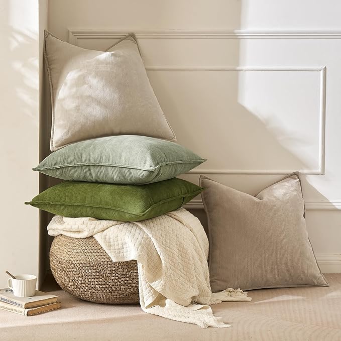 MIULEE Pack of 2 Cream White Decorative Pillow Covers 18x18 Inch Soft Chenille Luxurious Couch Throw Pillows Farmhouse Cushion Covers with Elegant Design for Sofa Bedroom Living Room Spring Decor