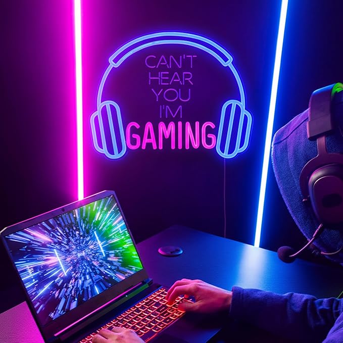 Kavaas Gaming Neon Sign, Can't Hear You I'm Gaming Headset LED Sign for Game Room Wall Decor - Headphone Neon Light Signs - Best Gamer Gifts for Teen Boys, Kids