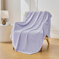 Bnuitland Fleece Throw Blanket for Couch, 300GSM Soft Warm Cozy Fluffy Throw for Adults & Kids, Stripe Pattern, All Season Sofa Bed Blanket for Home Decor, Light Purple 50"x70"