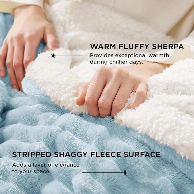 Bedsure Sherpa Blanket King Size for Bed - Super Soft, Cozy Fleece Thick Warm Blanket for Winter, GentleSoft Home Room Decor, Sky Blue, 108x90 Inches