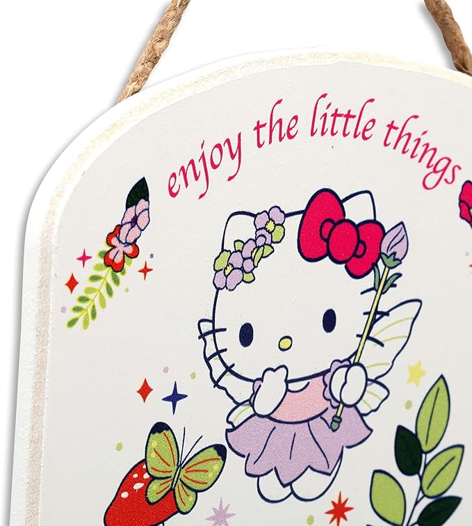 Hello Kitty Fairy Enjoy the Little Things Hanging Wood Wall Decor - Cute Hello Kitty Sign for Home