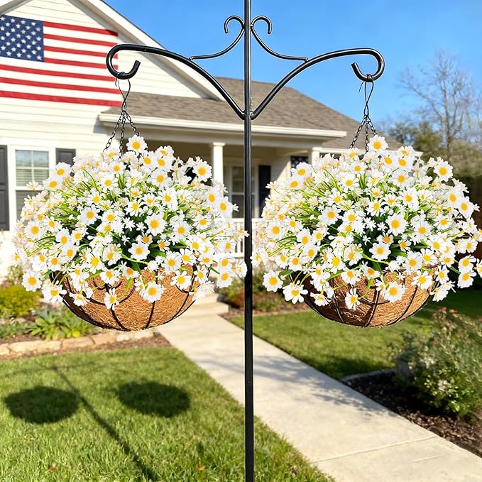12 Bundles Artificial Daisy Flowers for Outdoors Summer Decor, UV Resistant Fake Flowers Faux Plastic Greenery Shrub Plants for Outside Home Gardens Porch Planter Indoor Spring Cemetery Décor(White)