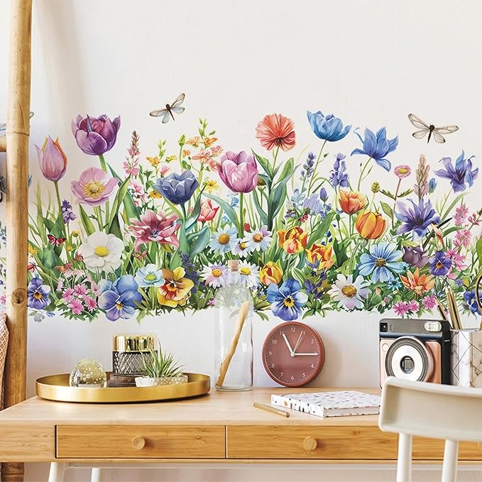 TUOKING Flowers Wall Stickers Decor,Removable Wall Murals Peel and Stick Modern Wall Art Decal Home Decor for Kitchen,Bedroom,Living Room(h8)