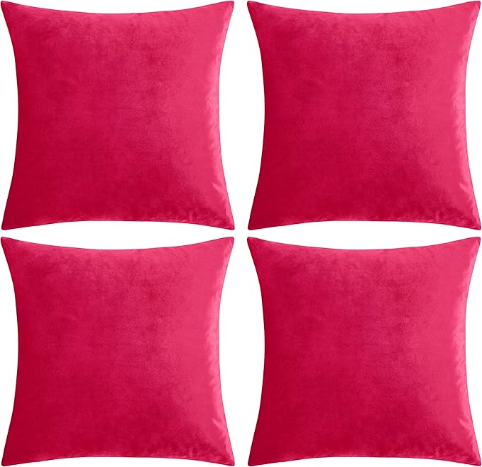 GIGIZAZA Decorative Throw Pillow Covers 18 x 18, Red Soft Pillow Covers Velvet,Set of 4 Decor Square Cushion Covers