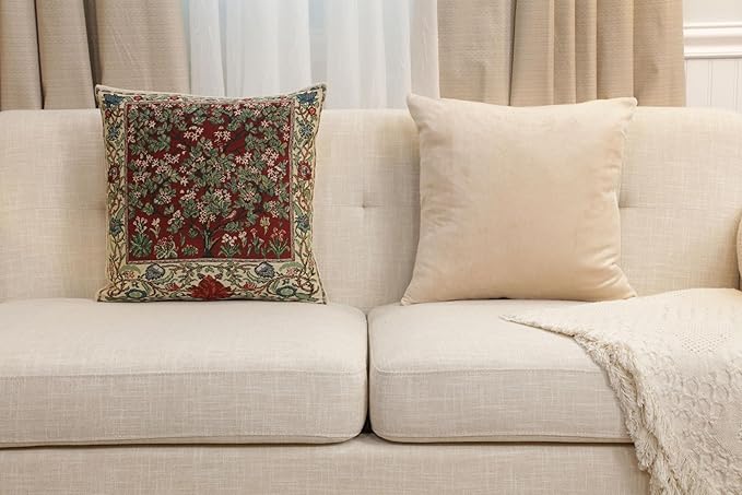 C Charlotte Home Furnishings Inc Tree of Life Red Belgian Cushion Cover - 16 in. x 16 in. Cotton/Viscose/Polyester by William Morris