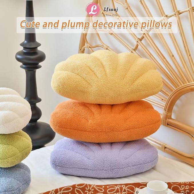 Lfsaaj Orange Seashell Throw Pillows, Shell Shaped Throw Pillows, 13 Inch Soft Home Decorative Pillow Plush Cushion for Bed Couch Living Sofa Room Decor Accent Throw Pillow