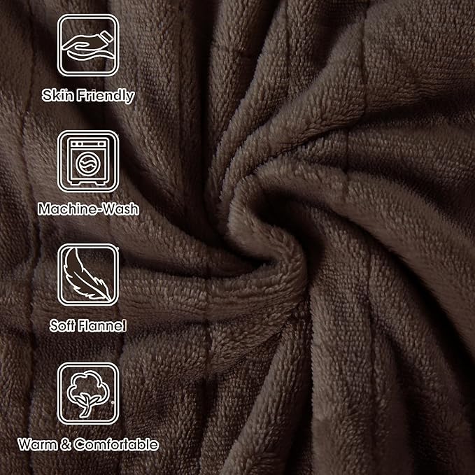 Tefici Electric Heated Blanket Throw, Super Cozy Soft 2-Layer Flannel 50" x 60" Heated Throw with 3 Heating Levels & 4 Hours Auto Off, Machine Washable, ETL&FCC Certified, Home Office Use,Brown
