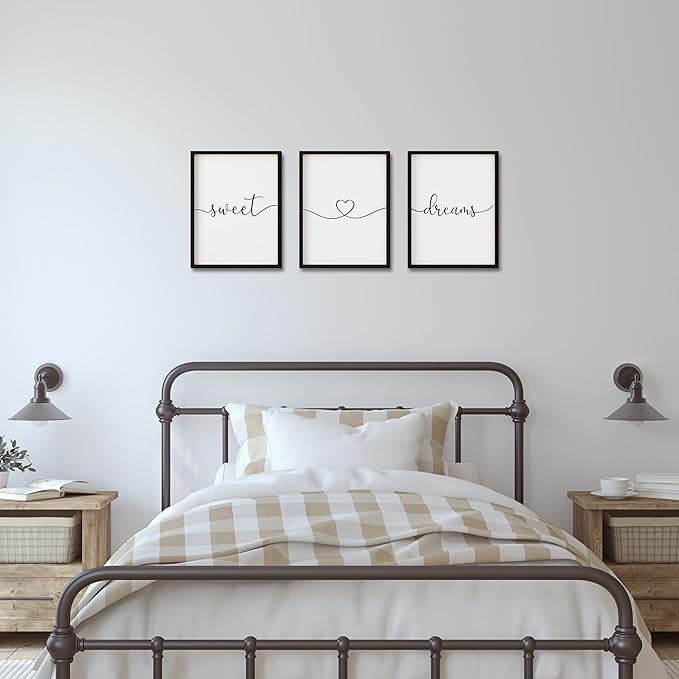 Set of 3 Sweet Dreams Sign Bedroom Wall Decor Above Wed Wall Sign Farmhouse Wall Decor for Home Bedroom And Living Room (Black, 16"x24")