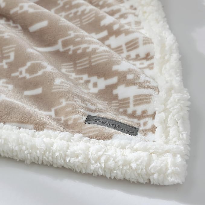 Eddie Bauer - Throw Blanket, Brushed Fleece & Plush Sherpa Bedding, Blanket for Couch & Bed (San Juan Oyster, 50" x 60")