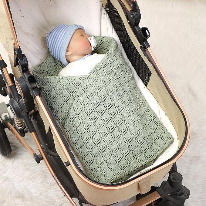 Neiwech Cotton Cellular Baby Blanket Knitted Swaddle Crib Nursery Receiving Blankets for Newborn Boy Girl 40 x 30 Inch Green