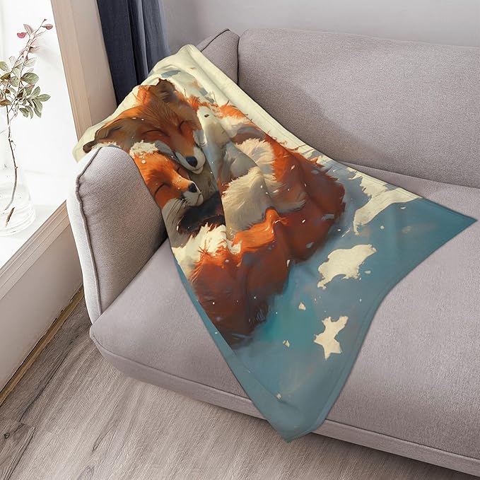 Fox Throw Blanket Soft Warm Cozy Foxes Blankets Fuzzy Plush Fleece Fox Blanket Gifts for Couch Bed Sofa Home Decor 40''X50''