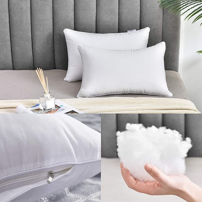 Oubonun 12 x 20 Lumbar Pillow (Set of 2) - 100% Cotton Cover - Rectangle Square Sofa Pillow Inserts - Decorative Pillow Pair - White Couch Pillow