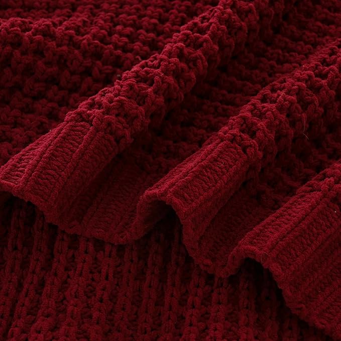 Bunnikins & Clover Christmas Throw Blanket for Couch, Knitted Waffle Throw Blanket, Red Blanket Throw for Women Mothers Birthday Gifts, 50"x60"