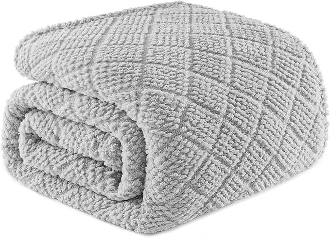 Whale Flotilla Fuzzy Fleece Twin Size Blanket for Bed, Soft Fluffy Jacquard Waffle Blankets for All Season, Lightweight and Warm, 60x80 Inch, Light Grey