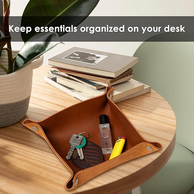 Northwind Personalized Leather Valet Tray – Made in USA - Custom Monogramed Full Grain Leather Catchall Tray for Men, Desk Organizer & Groomsmen Gift, Perfect Storage for Nightstand, Dresser