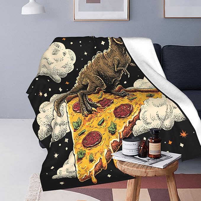 Dinosaur Throw Blanket Soft Warm Cozy Funny Spcae Food Pizza Rainbow Dinosaurs Blankets Fuzzy Plush Fleece Dinosaur Blanket Gifts for Couch Bed Sofa Home Decor 40''X50''
