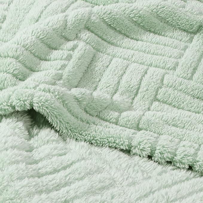 Whale Flotilla Lightweight Fleece Queen Size Blanket for Bed, Fuzzy Soft Blankets with Decorative Jacquard Pattern for All Season, Warm and Fluffy, 90x90 Inch, Sage Green