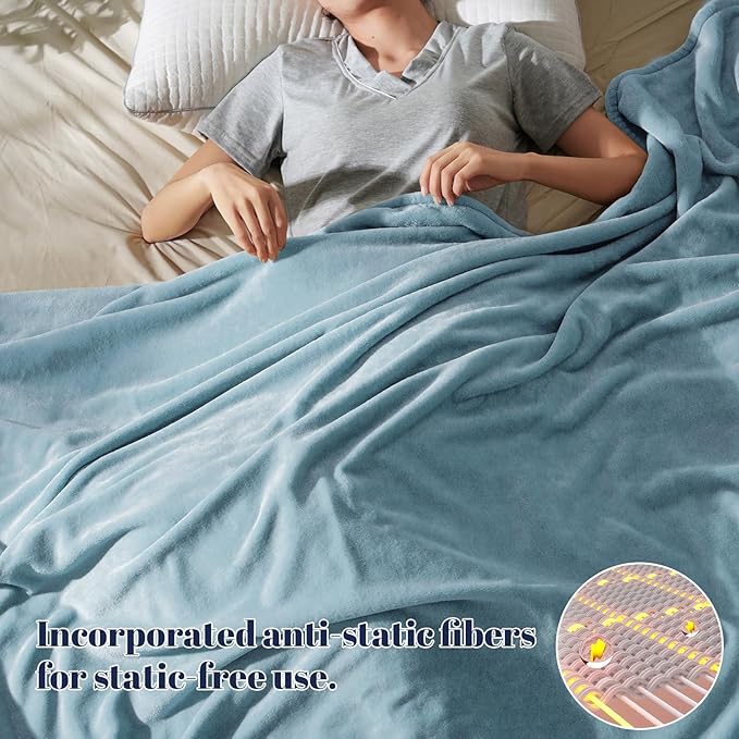 PHF Ultra Soft Fleece Throw Blanket, No Shed No Pilling Luxury Plush Cozy 300GSM Lightweight Blanket for Bed, Couch, Chair, Sofa Suitable for All Season, 50" x 60", Dusty Blue