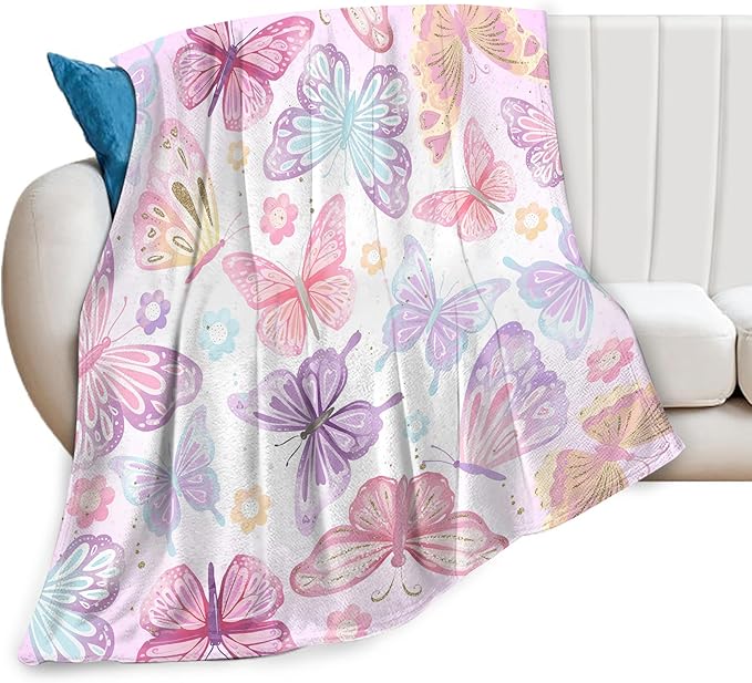 Butterfly Blanket Butterfly Gifts for Women Girls Super Soft Cozy Pink Butterflies Throw Blanket Warm Fuzzy Plush Fleece Bedding Decor Blanket for Kids Adults Bed 60"X80"