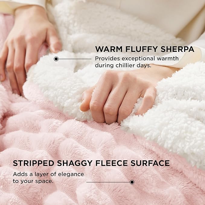 Bedsure Sherpa Throw Blanket for Couch - Super Soft, Cozy Fleece Thick Warm Blanket for Winter, GentleSoft Plush & Fluffy Spring Throw Gift for Women, Room Decor, Pink, 50x60 Inches