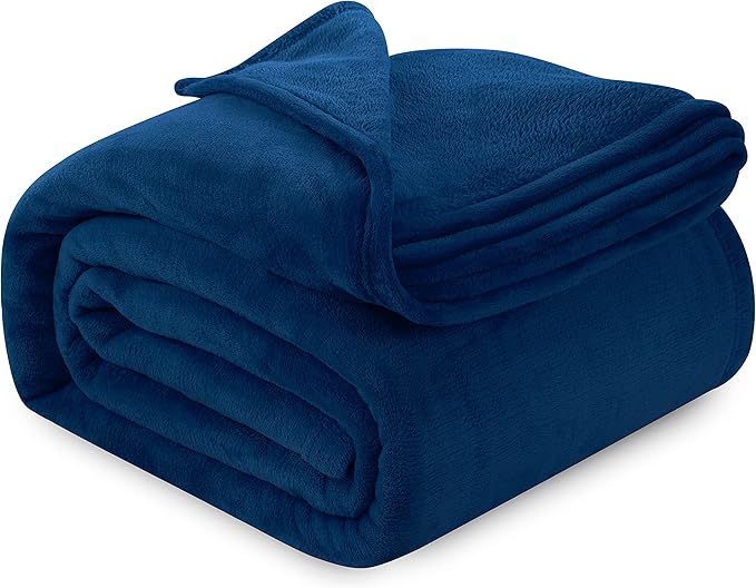 Utopia Bedding Navy Fleece Blanket Queen Size Lightweight Fuzzy Soft Anti-Static Microfiber Bed Blanket (90x90 Inch)