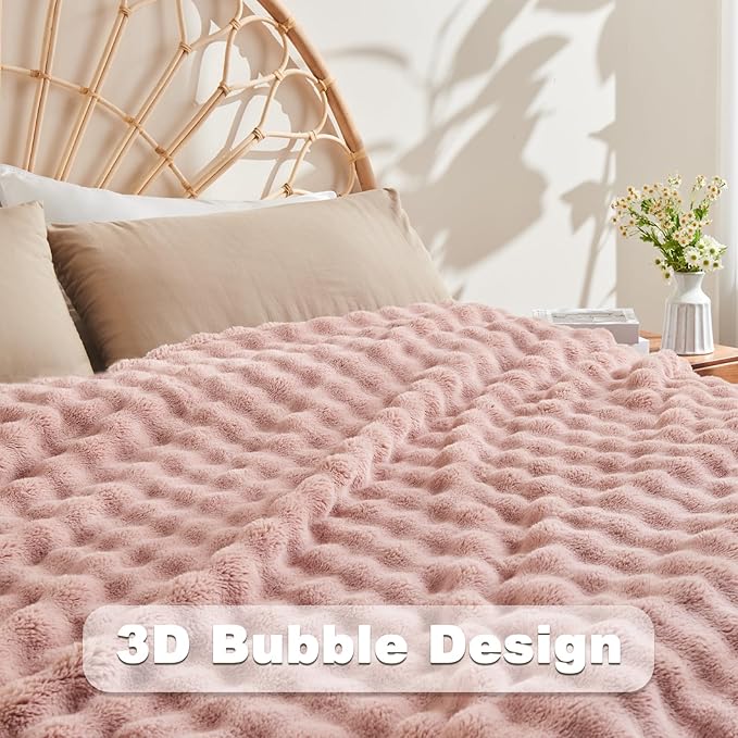 NEWCOSPLAY Twin Blanket for Couch Pink Super Soft Flannel Fleece 3D Bubble Lightweight Bed Blanket All Season Use (Pink, Twin(60"x80"))
