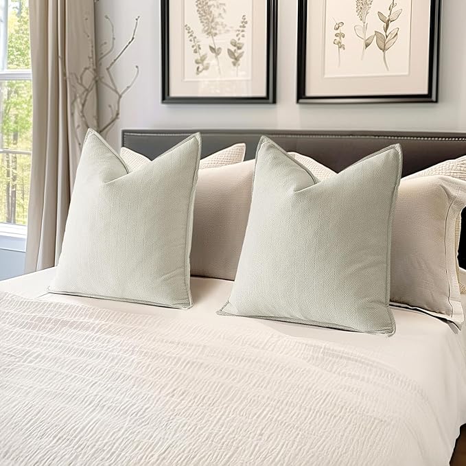 MIULEE Pack of 2 Cream Decorative Pillow Covers 24x24 Inch Soft Chenille Luxurious Couch Throw Pillows Farmhouse Cushion Covers Euro Shams with Elegant Design for Sofa Bedroom Spring Home Decor