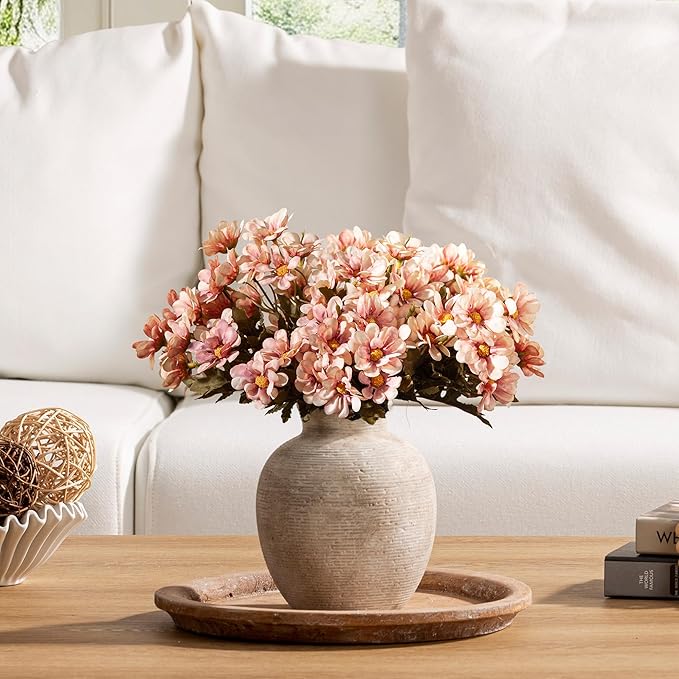 Vanselia Ceramic Flower Vase Home Decor - Farmhouse Table Vases Rustic Vintage Living Room Kitchen Bedroom Decorations for House Book Shelf Office Coffee Desk Dining Fireplace (7.4" Retro)