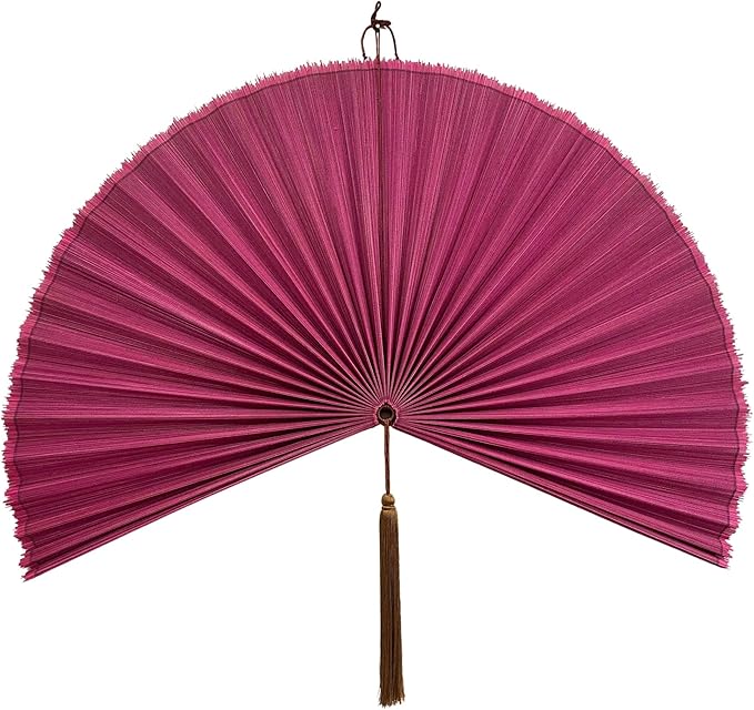 ChumDecor Fan Wall Decor,Japanese Wall Fan Decor,Large Bamboo Fan Wall Art for Boho Hanging Headboard,Decorative Folding Fan for Over Bed Decorations,Large Wall Dcor (Pink, 60 inch)
