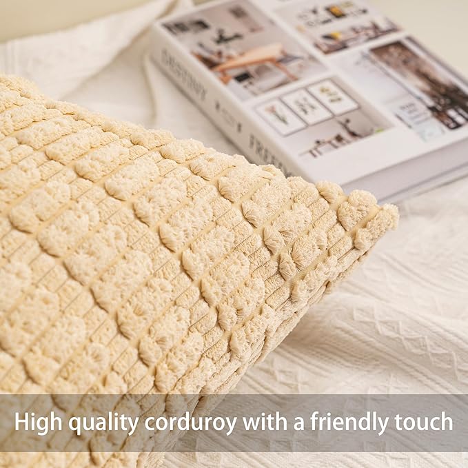 Aegero Pack of 2 Corduroy Decorative Throw Pillow Covers 22x22 Inch Soft Striped Pillow Covers Modern Farmhouse Home Decor for Sofa Living Room Couch Bed（Light Brown）