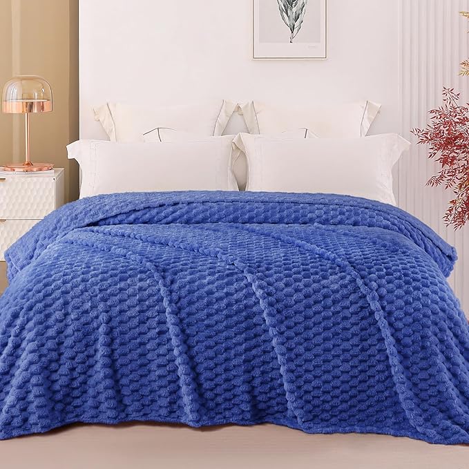 Exclusivo Mezcla Fleece Queen Blanket for Bed, Extra Large Fuzzy Cobalt Blue Bed Blankets, Soft Cozy Plush Sofa Throws for All Seasons, 90x90 Inches