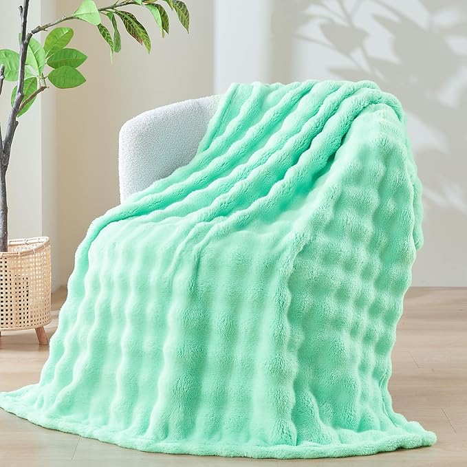 NEWCOSPLAY King Blanket for Couch Aqua Super Soft Flannel Fleece 3D Bubble Lightweight Bed Blanket All Season Use (Aqua, King(90"x110"))
