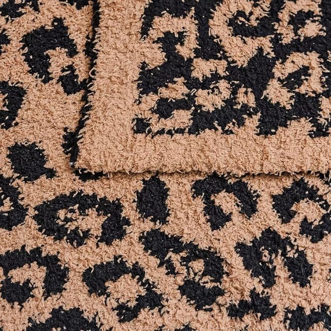 Ultra Soft Leopard Throw Blanket, Cozy Warm Reversiable Luxury Fluffy Blanket Throw Cheetah Blanket Leopard Pattern Throw for Couch Bed Sofa, 51x63 inches, Black Brown